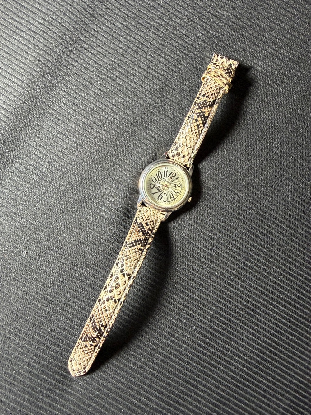 Women’s Snake-Print Leather Strap Watch in Beige and Black